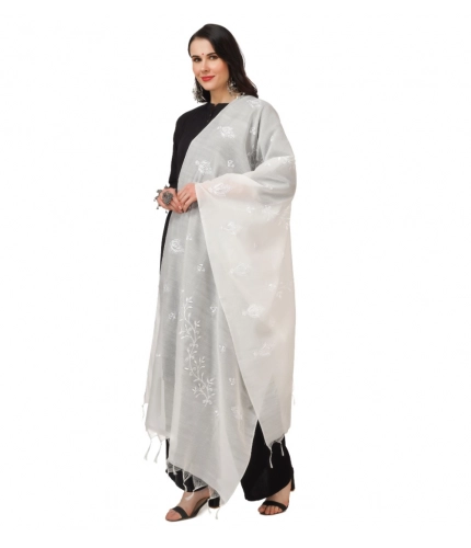 Women's Cotton Embroidered Dupatta (White, Length: 2.25 to 2.50 Mtr)