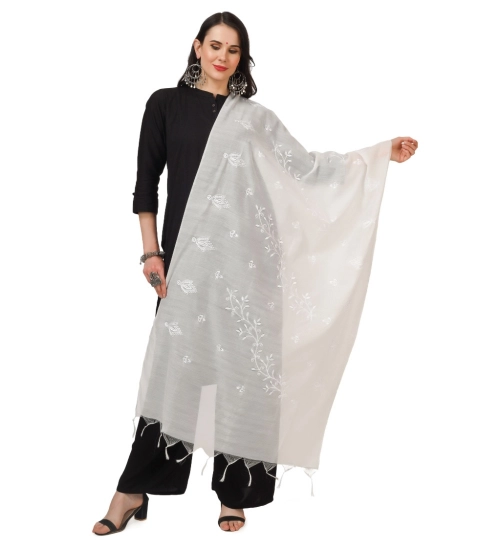 Women's Cotton Embroidered Dupatta (White, Length: 2.25 to 2.50 Mtr)