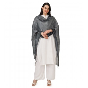 Generic Women's Cotton Embroidered Dupatta (Grey, Length: 2.25 to 2.50 Mtr)