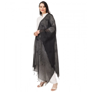 Generic Women's Cotton Embroidered Dupatta (Black, Length: 2.25 to 2.50 Mtr)