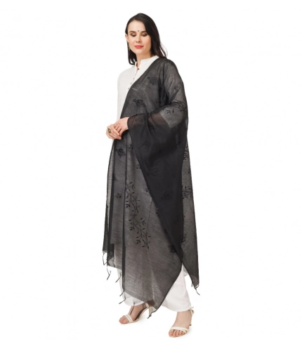 Women's Cotton Embroidered Dupatta (Black, Length: 2.25 to 2.50 Mtr)