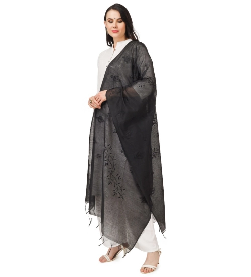 Women's Cotton Embroidered Dupatta (Black, Length: 2.25 to 2.50 Mtr)