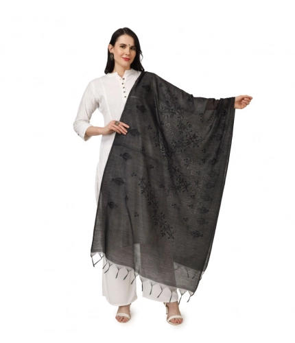 Women's Cotton Embroidered Dupatta (Black, Length: 2.25 to 2.50 Mtr)