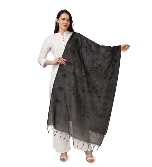 Women's Cotton Embroidered Dupatta (Black, Length: 2.25 to 2.50 Mtr)
