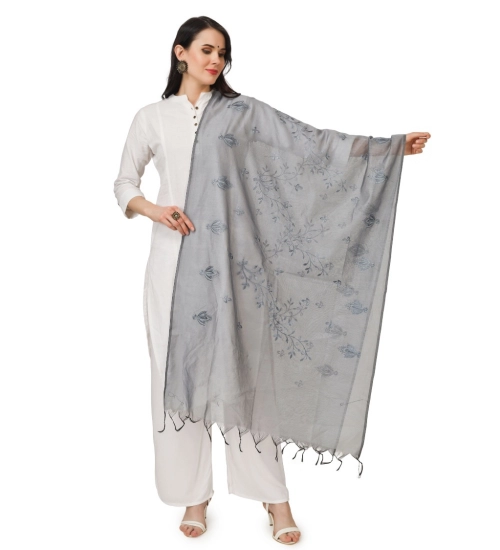 Women's Cotton Embroidered Dupatta (Grey, Length: 2.25 to 2.50 Mtr)