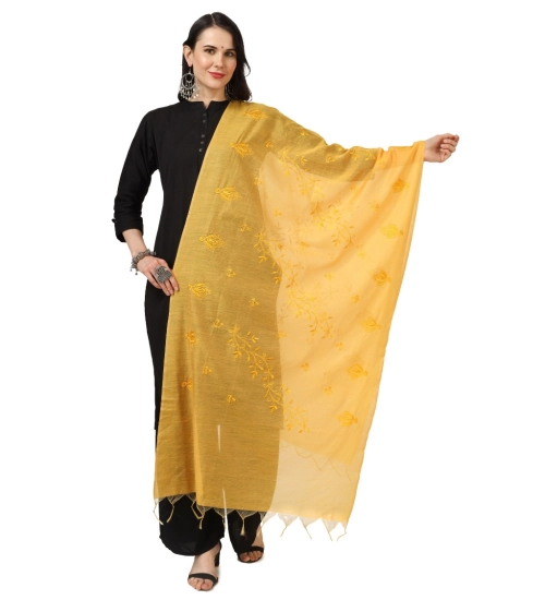 Women's Cotton Embroidered Dupatta (Yellow, Length: 2.25 to 2.50 Mtr)
