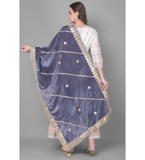 Women's Velvet Gotta Patti Dupatta (Grey, Length: 2.25 to 2.50 Mtr)