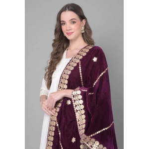 Generic Women's Velvet Gotta Patti Dupatta (Wine, Length: 2.25 to 2.50 Mtr)