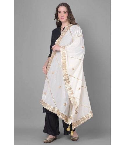 Women's Velvet Gotta Patti Dupatta (White, Length: 2.25 to 2.50 Mtr)