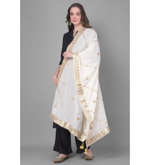 Women's Velvet Gotta Patti Dupatta (White, Length: 2.25 to 2.50 Mtr)