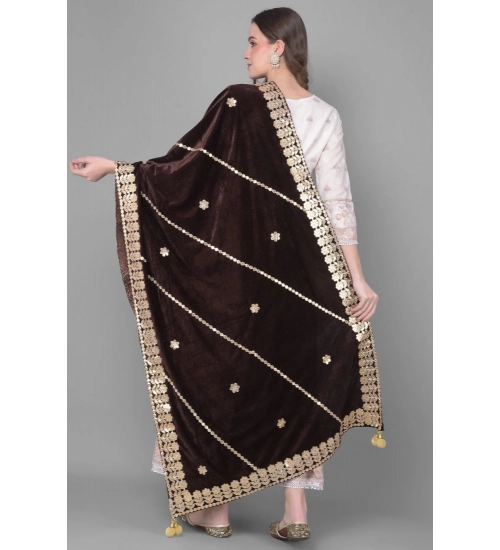 Women's Velvet Gotta Patti Dupatta (Brown, Length: 2.25 to 2.50 Mtr)