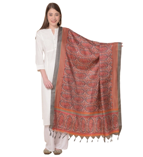 Women's Art Silk Printed Dupatta (Orange, Length: 2.25 to 2.50 Mtr)