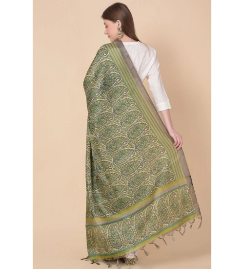 Women's Art Silk Printed Dupatta (Green, Length: 2.25 to 2.50 Mtr)