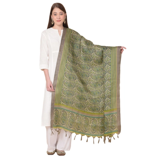 Women's Art Silk Printed Dupatta (Green, Length: 2.25 to 2.50 Mtr)