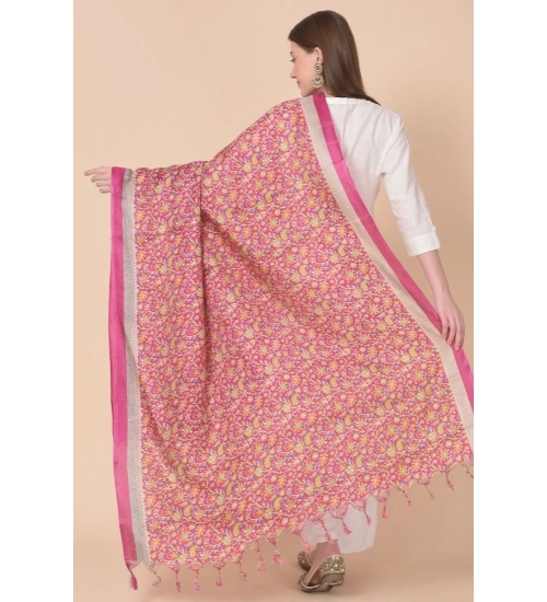 Women's Art Silk Printed Dupatta (Pink, Length: 2.25 to 2.50 Mtr)