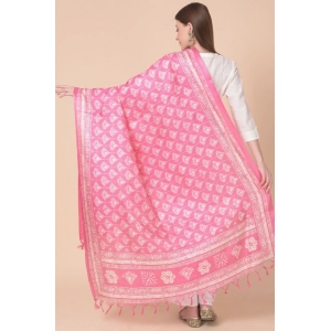 Generic Women's Art Silk Printed Dupatta (Pink, Length: 2.25 to 2.50 Mtr)