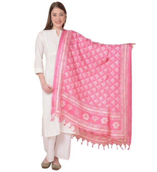 Women's Art Silk Printed Dupatta (Pink, Length: 2.25 to 2.50 Mtr)