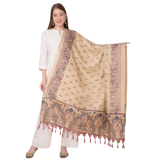 Women's Art Silk Printed Dupatta (Gold, Length: 2.25 to 2.50 Mtr)