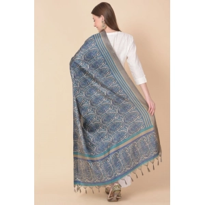 Generic Women's Art Silk Printed Dupatta (Blue, Length: 2.25 to 2.50 Mtr)