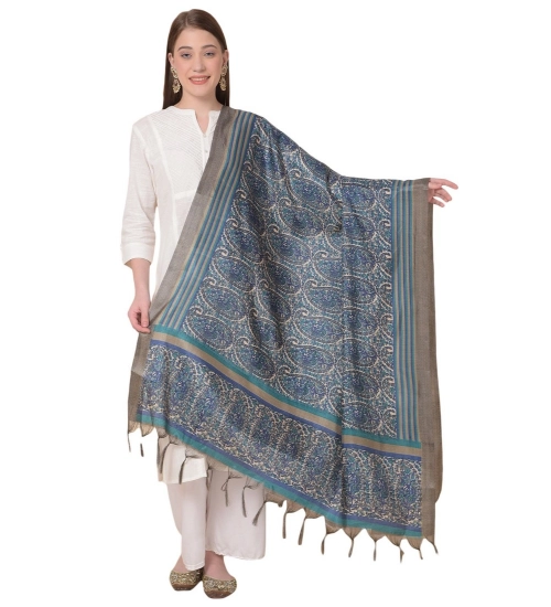 Women's Art Silk Printed Dupatta (Blue, Length: 2.25 to 2.50 Mtr)