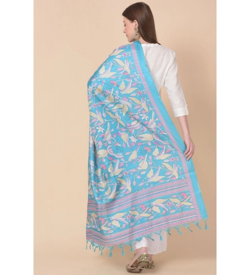Women's Art Silk Printed Dupatta (Turquoise, Length: 2.25 to 2.50 Mtr)