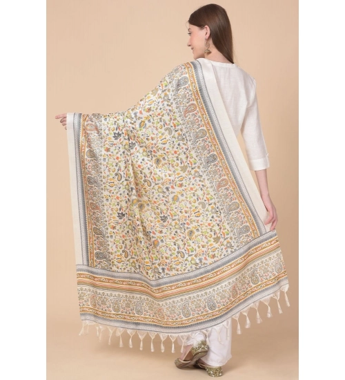 Women's Art Silk Printed Dupatta (White, Length: 2.25 to 2.50 Mtr)