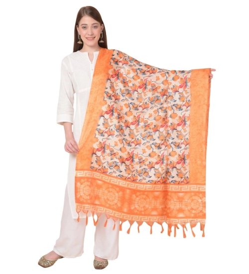 Women's Art Silk Printed Dupatta (Orange, Length: 2.25 to 2.50 Mtr)