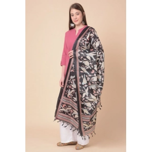 Generic Women's Art Silk Printed Dupatta (Black, Length: 2.25 to 2.50 Mtr)