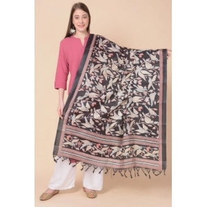 Generic Women's Art Silk Printed Dupatta (Black, Length: 2.25 to 2.50 Mtr)