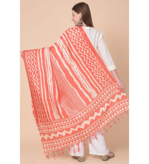 Women's Art Silk Printed Dupatta (Orange, Length: 2.25 to 2.50 Mtr)