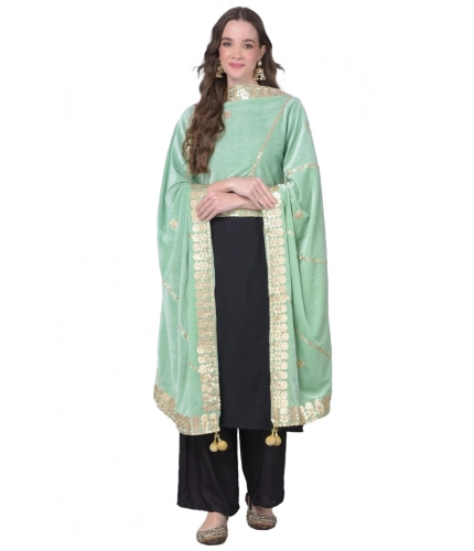 Women's Velvet Gotta Patti Dupatta (Sea Green, Length: 2.25 to 2.50 Mtr)