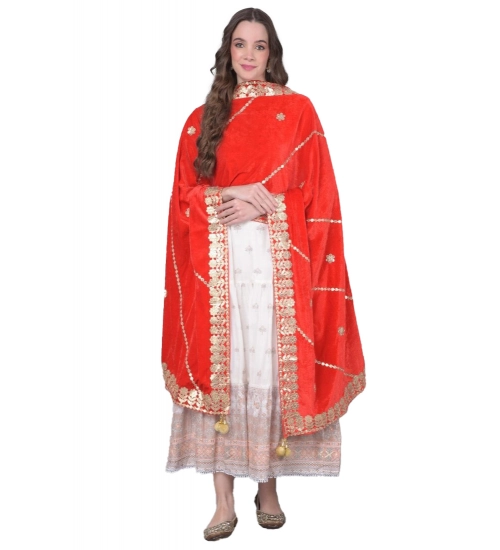 Women's Velvet Gotta Patti Dupatta (Red, Length: 2.25 to 2.50 Mtr)