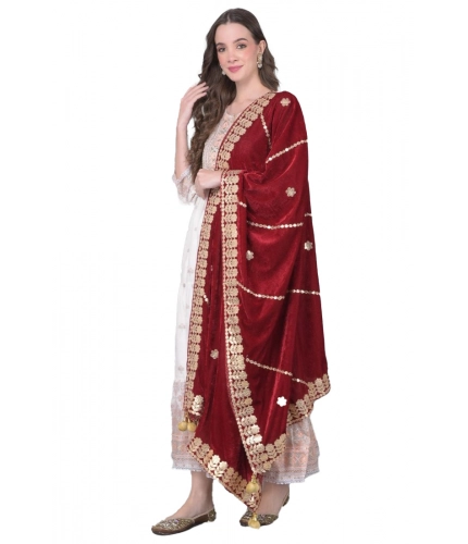 Women's Velvet Gotta Patti Dupatta (Maroon, Length: 2.25 to 2.50 Mtr)
