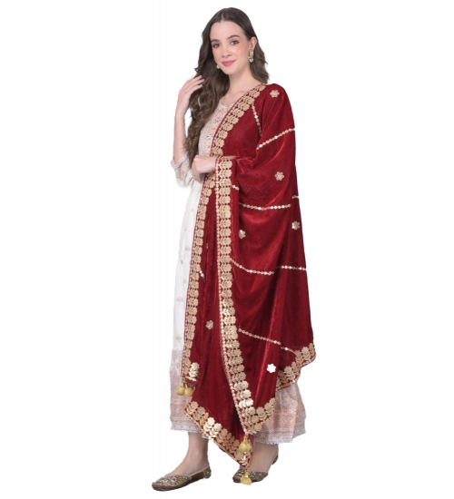 Women's Velvet Gotta Patti Dupatta (Maroon, Length: 2.25 to 2.50 Mtr)