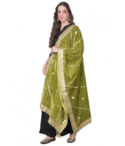 Women's Velvet Gotta Patti Dupatta (Olive, Length: 2.25 to 2.50 Mtr)