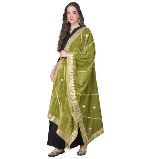 Women's Velvet Gotta Patti Dupatta (Olive, Length: 2.25 to 2.50 Mtr)