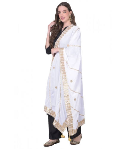 Women's Velvet Gotta Patti Dupatta (Off White, Length: 2.25 to 2.50 Mtr)