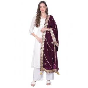 Generic Women's Velvet Gotta Patti Dupatta (Wine, Length: 2.25 to 2.50 Mtr)