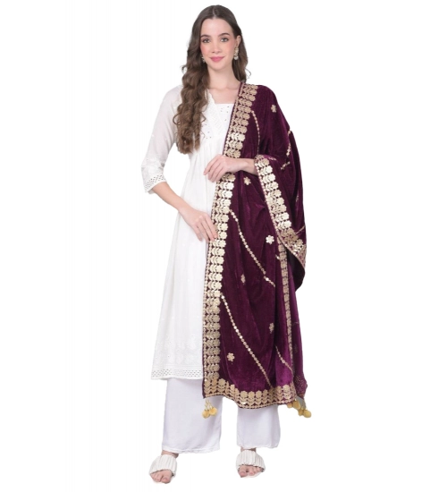Women's Velvet Gotta Patti Dupatta (Wine, Length: 2.25 to 2.50 Mtr)