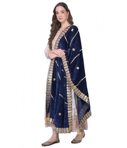 Women's Velvet Gotta Patti Dupatta (Navy, Length: 2.25 to 2.50 Mtr)