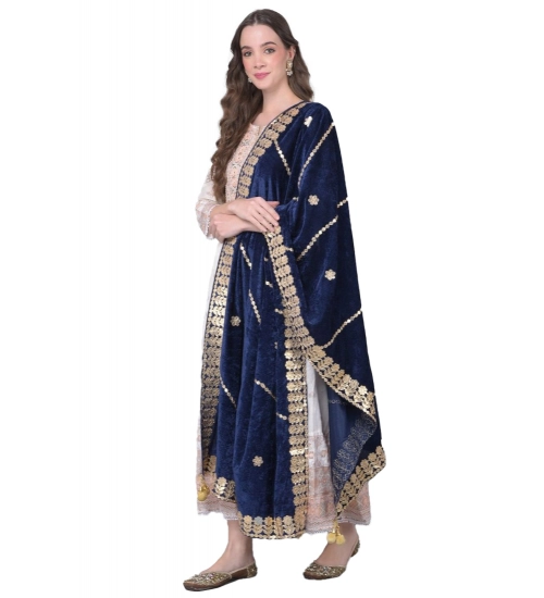 Women's Velvet Gotta Patti Dupatta (Navy, Length: 2.25 to 2.50 Mtr)