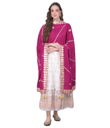 Women's Velvet Gotta Patti Dupatta (Purple, Length: 2.25 to 2.50 Mtr)