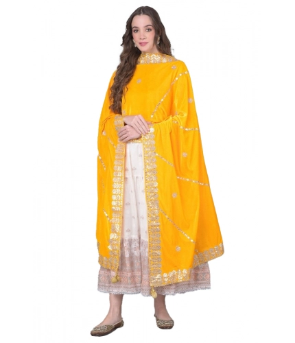 Women's Velvet Gotta Patti Dupatta (Yellow, Length: 2.25 to 2.50 Mtr)