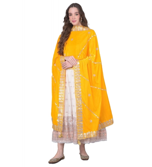 Women's Velvet Gotta Patti Dupatta (Yellow, Length: 2.25 to 2.50 Mtr)