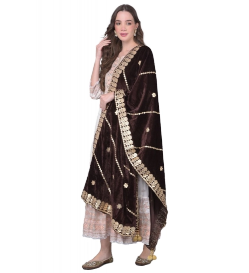 Women's Velvet Gotta Patti Dupatta (Brown, Length: 2.25 to 2.50 Mtr)