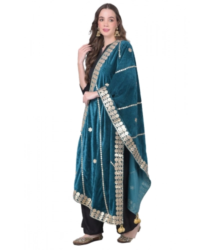 Women's Velvet Gotta Patti Dupatta (Teal, Length: 2.25 to 2.50 Mtr)