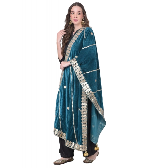 Women's Velvet Gotta Patti Dupatta (Teal, Length: 2.25 to 2.50 Mtr)