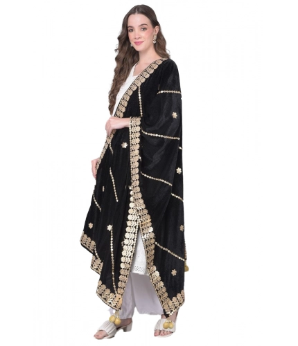 Women's Velvet Gotta Patti Dupatta (Black, Length: 2.25 to 2.50 Mtr)