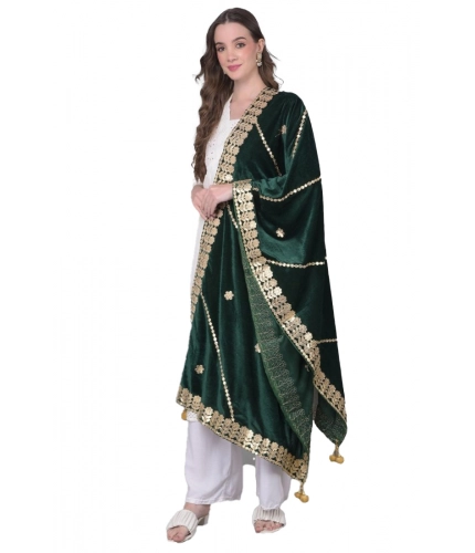 Women's Velvet Gotta Patti Dupatta (Green, Length: 2.25 to 2.50 Mtr)