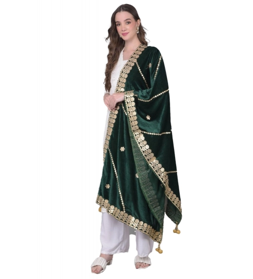 Women's Velvet Gotta Patti Dupatta (Green, Length: 2.25 to 2.50 Mtr)
